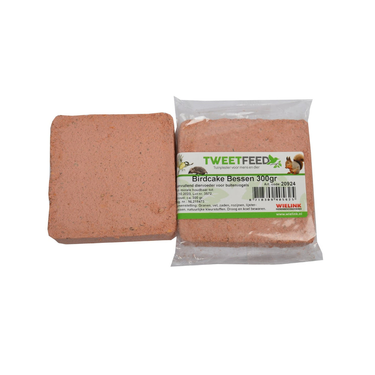 Tweetfeed Birdcake Bessen, vetblok van 300 gram met bessen voor tuinvogels zoals merel en lijster