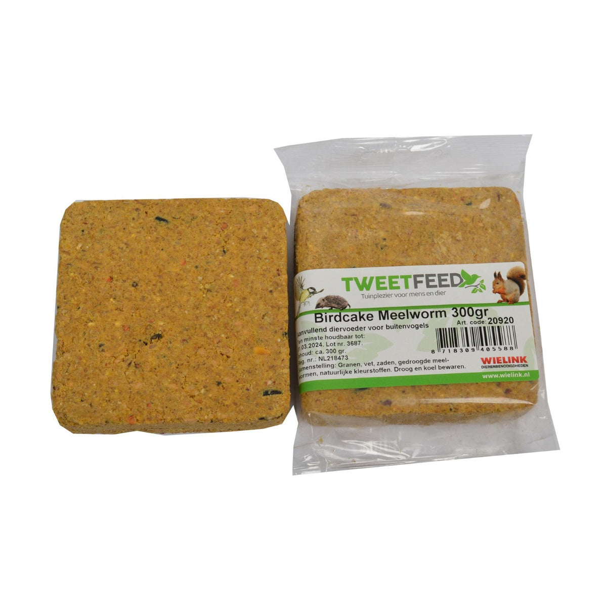 Tweetfeed Birdcake Meelworm, vetblok van 300 gram met gedroogde meelwormen voor tuinvogels