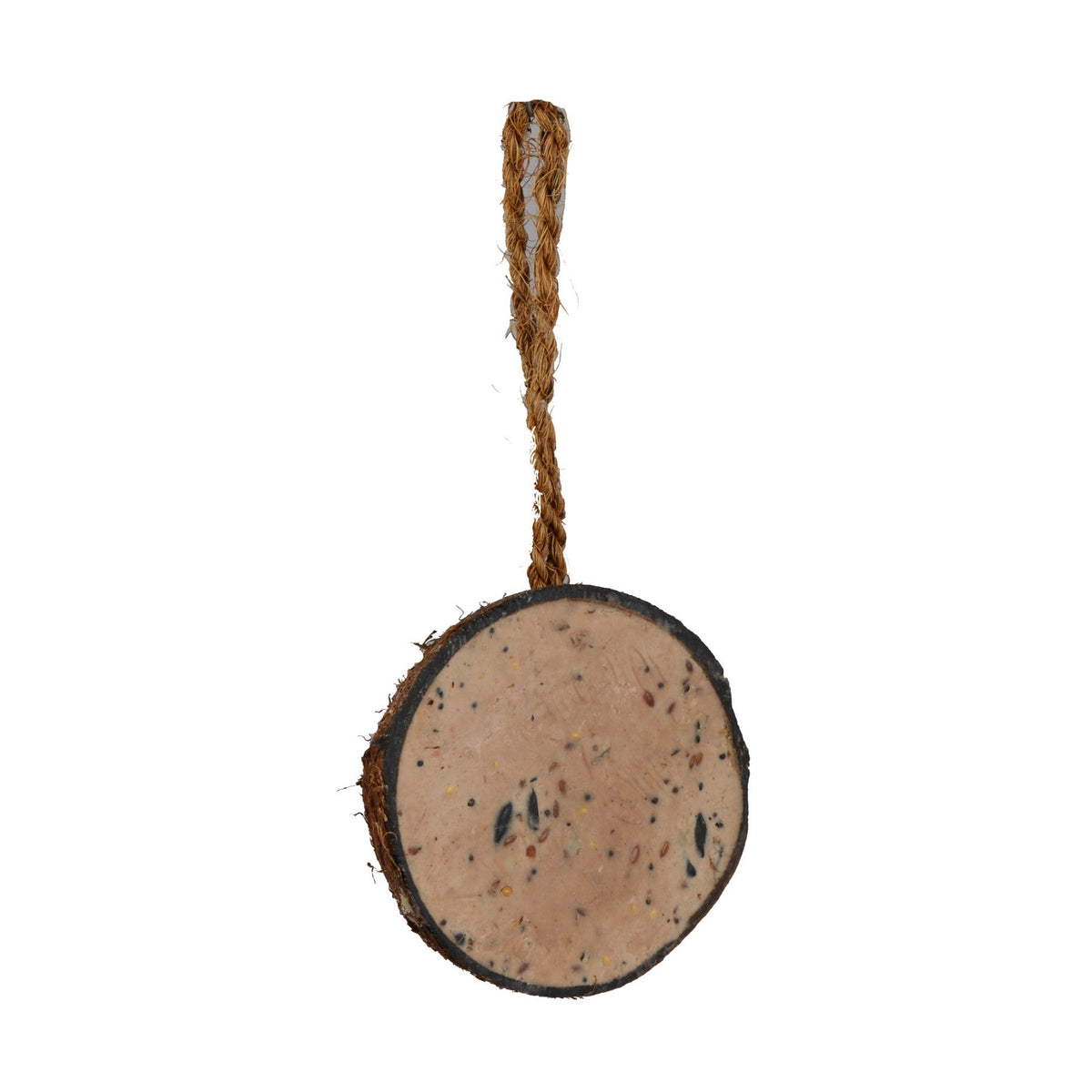Tweetfeed Cocosnoot + Pindakaas, hangende halve kokosnoot van 11 cm gevuld met vogelpindakaas, circa 300 gram, voor tuinvogels