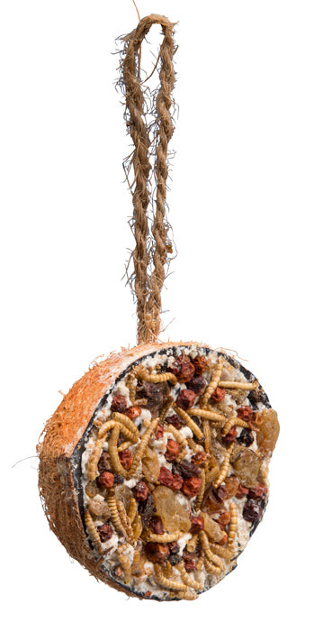 Tweetfeed Cocosnoot met Vet en Granola, halve kokosnoot van 280 g met touwtje, wintervoer voor tuinvogels