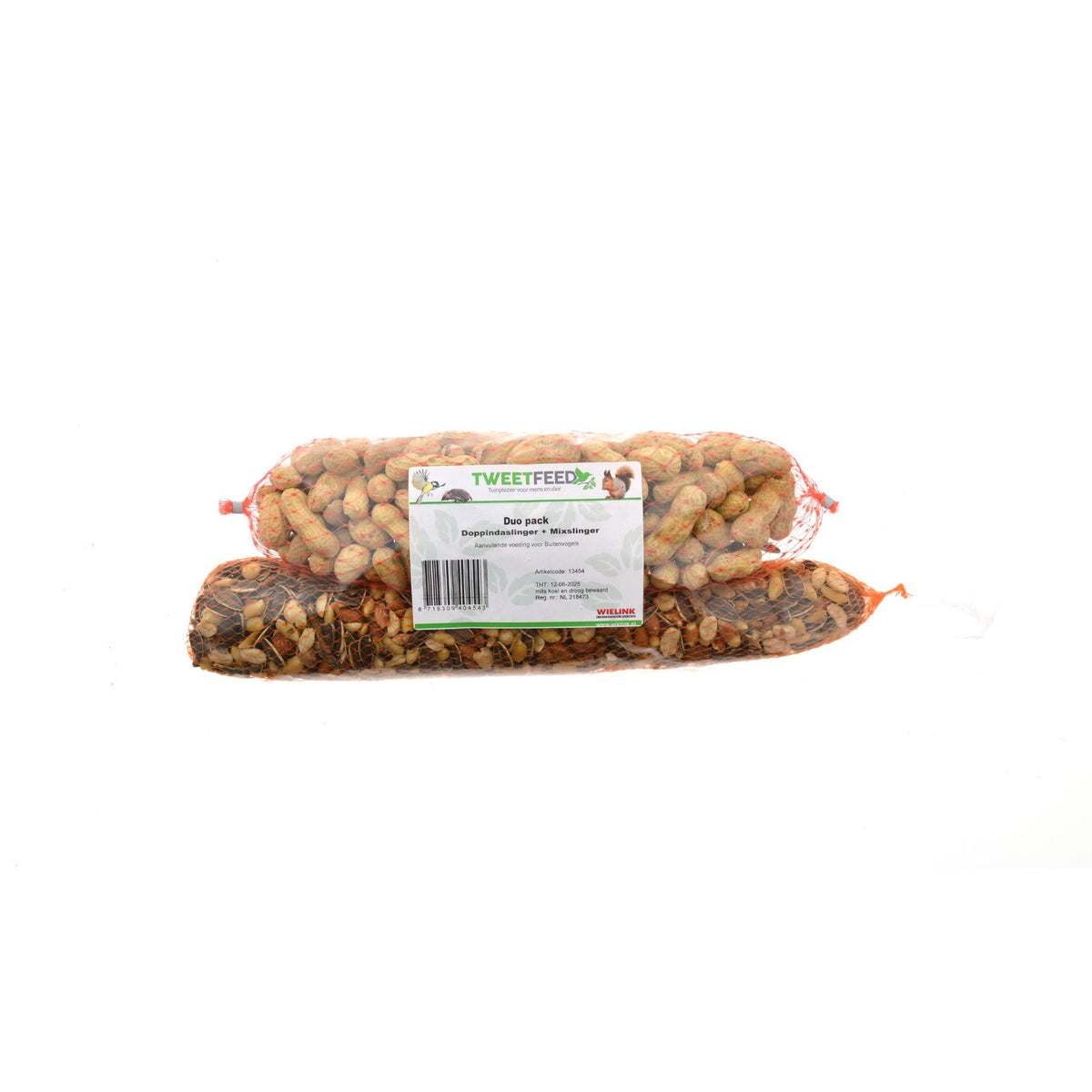 Tweetfeed Duopack met een doppindaslinger en een mixslinger van 35 cm, samen 560 gram, voor tuinvogels