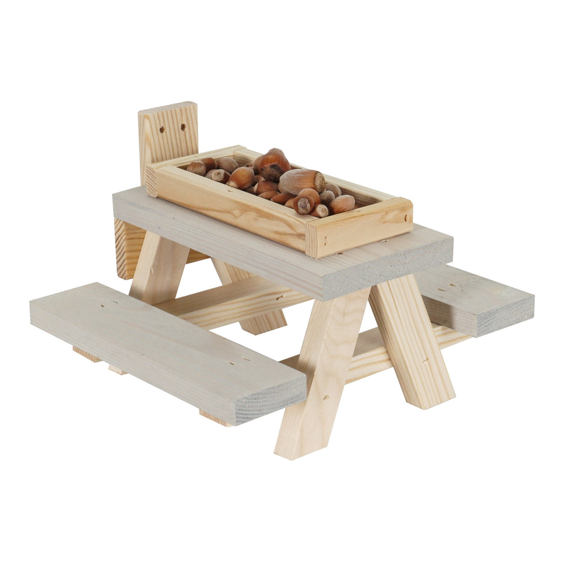 Tweetfeed Eekhoorn Picknicktafel Wand, houten voedertafel van 23 x 21 x 15 cm voor eekhoorns, voor aan schuur of schutting