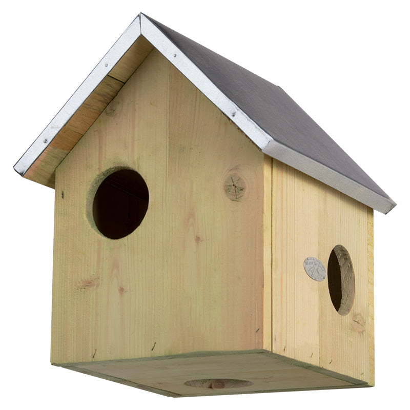 Esschert Design Eekhoornhuis Eki, houten nestkast van 25,3 x 26,3 x 29 cm met meerdere doorgangen voor eekhoorns, voor aan een boomstam