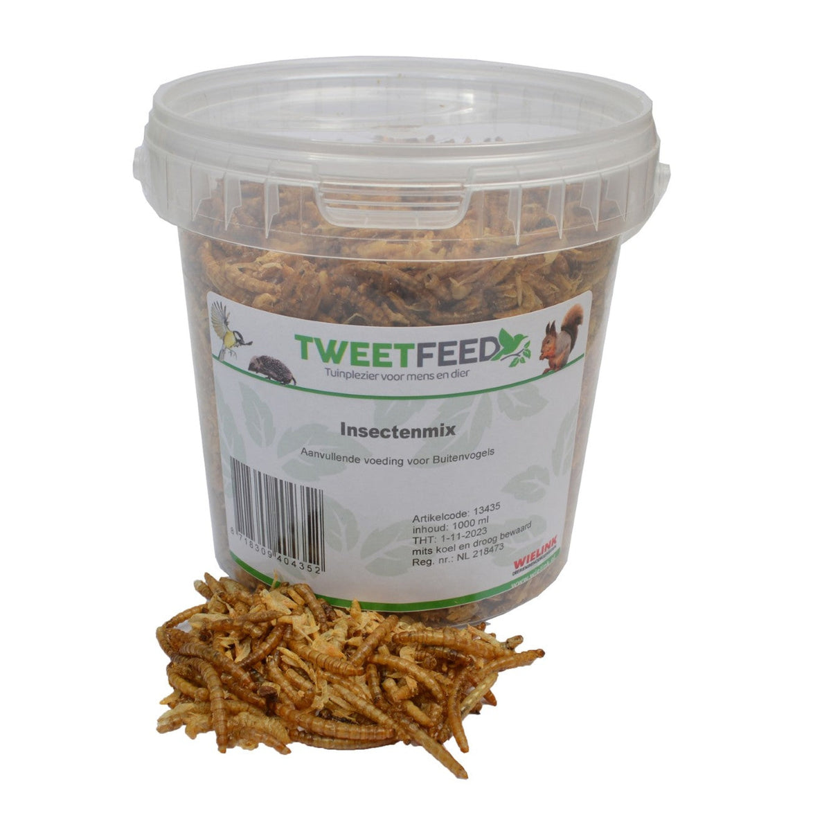 Tweetfeed Insectenmix pot van 1000 ml met gedroogde meelwormen, gammarus en rivierkreeftjes voor tuinvogels