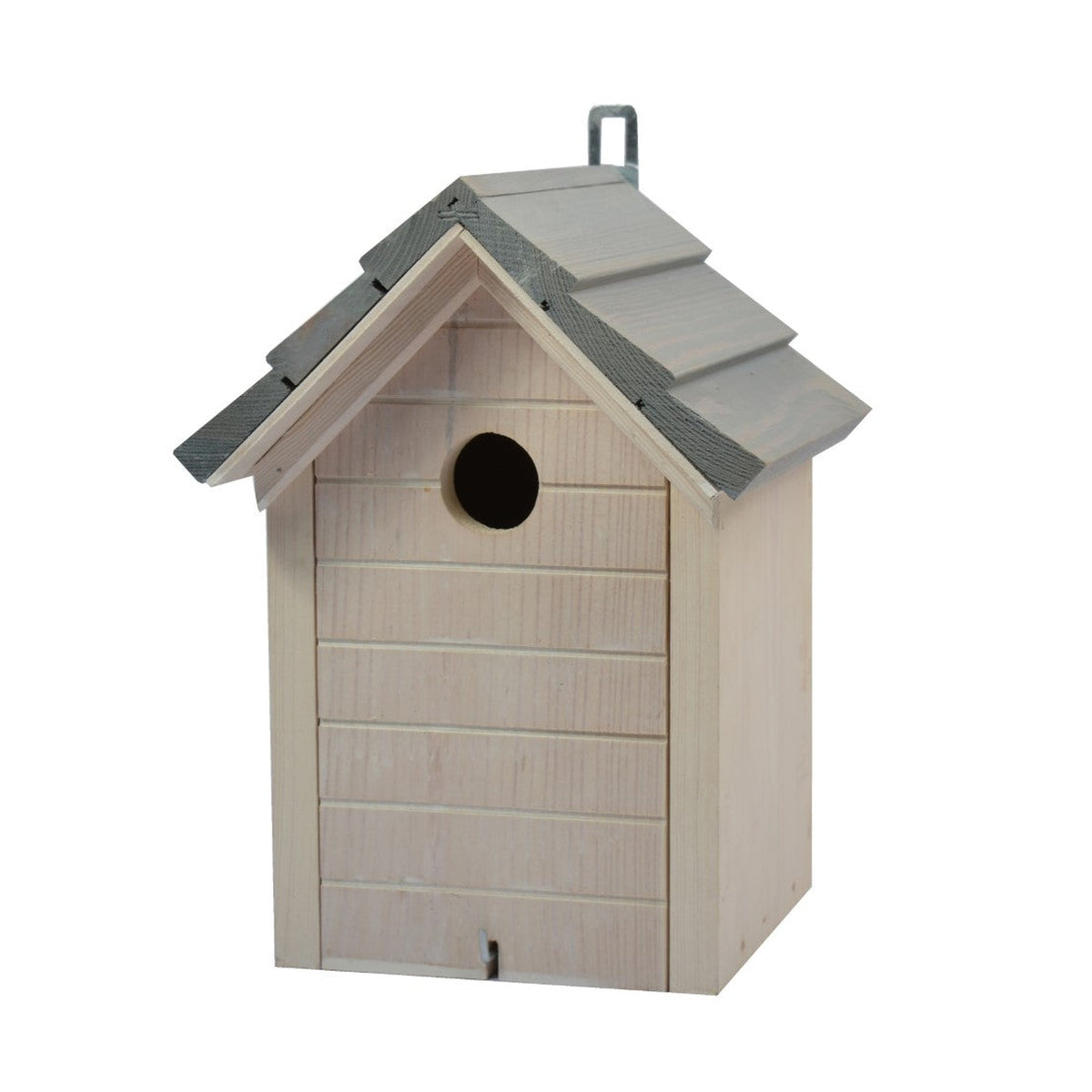 Tweetfeed Nestkast Karin, houten nestkastje in white wash met grijs dak, 19 x 19 x 25 cm, vliegopening 30 mm voor mezen