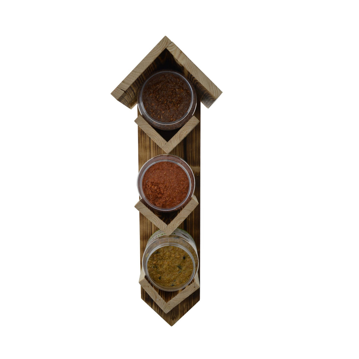 Tweetfeed Pindakaaspothouder Budget Trio, vurenhouten houder van 14 x 12 x 44 cm voor drie potten vogelpindakaas, voor tuinvogels