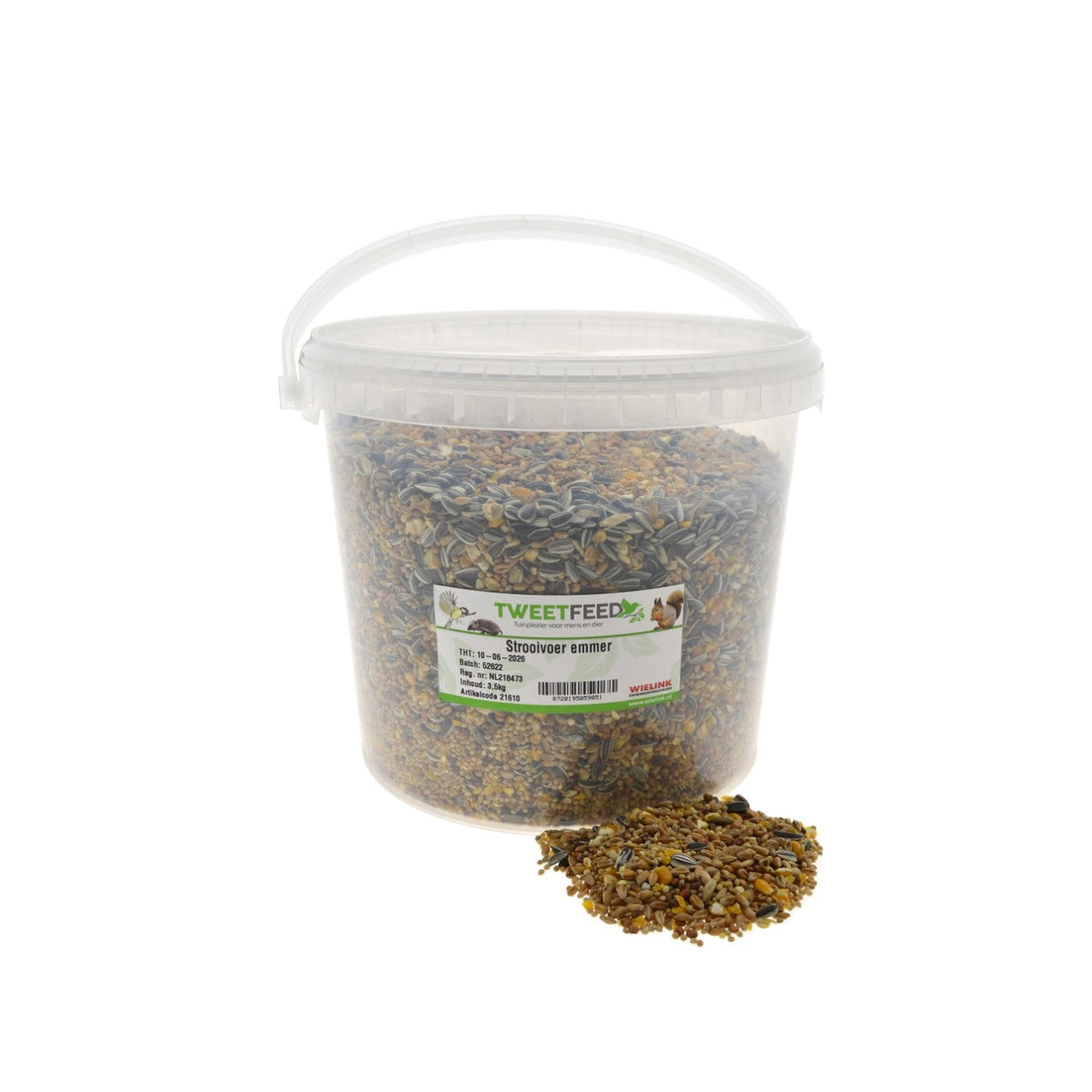 Emmer met hengsel Tweetfeed Strooivoer 3,5 kg, zadenmix met tarwe, millet en mais voor tuinvogels #Inhoud_3,5 kg
