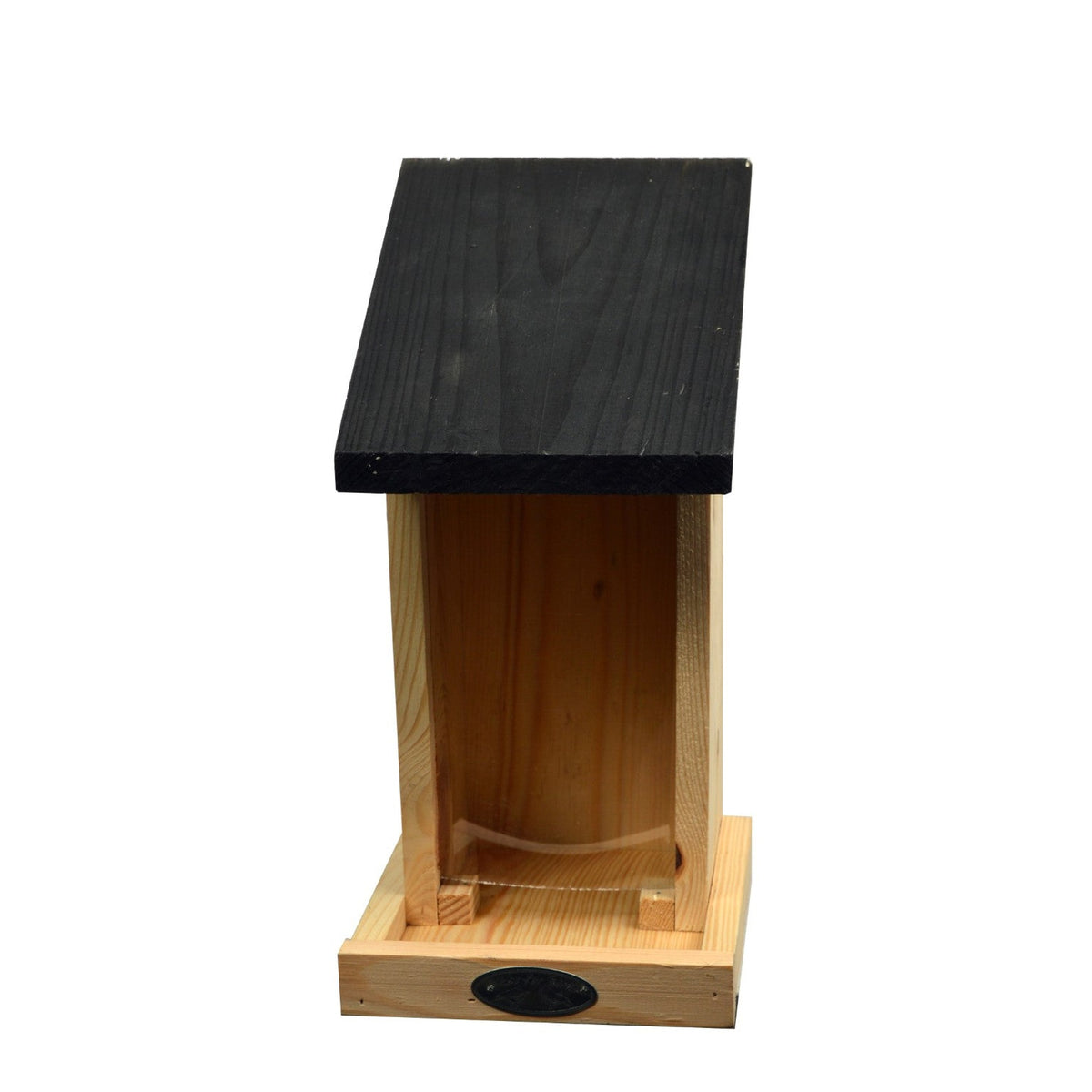 Esschert Design Voedersilo hout, houten voedersilo voor zaad van 15 x 14 x 30 cm met 3 haakjes voor mezenbollen, voor tuinvogels