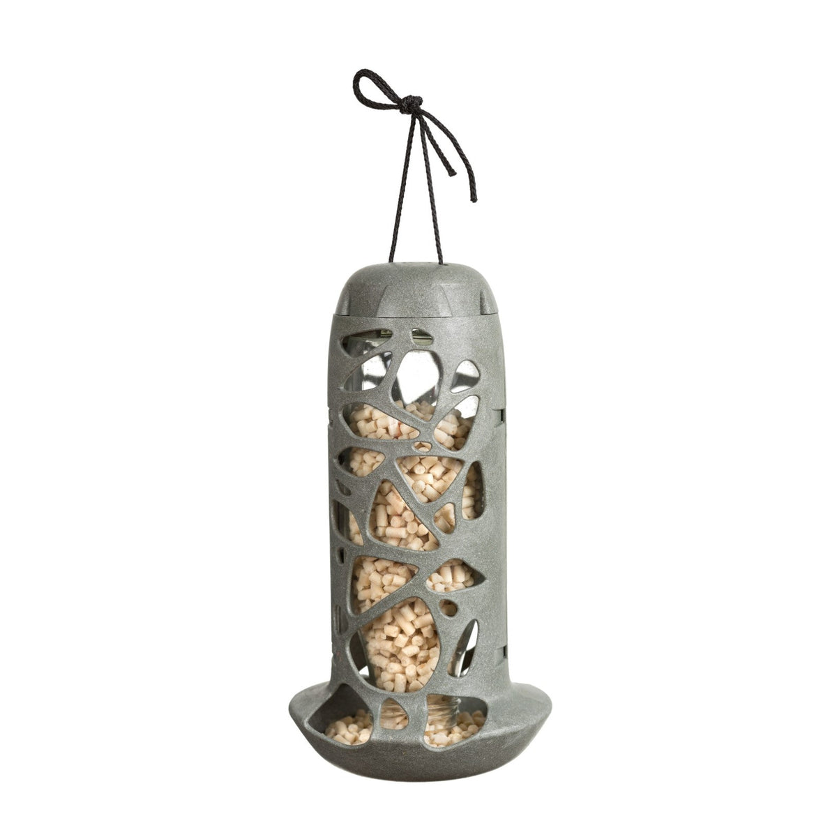 Singing Friend Voersilo Tara met glazen fles, voedersilo van gerecycled materiaal van 13 x 13 x 25 cm voor zonnebloempitten en vetbollen, voor tuinvogels